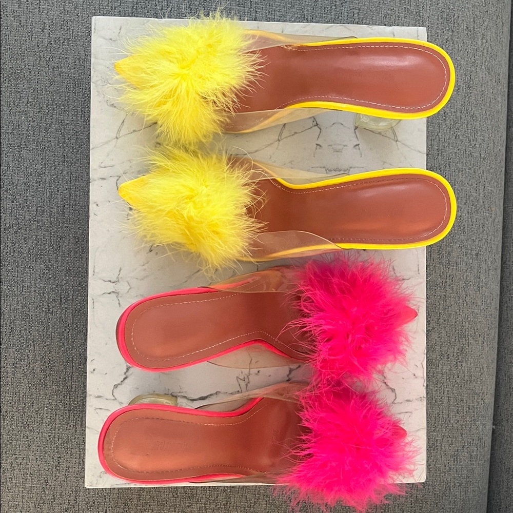 Yellow and Pink Fluffy Slide Sandals
